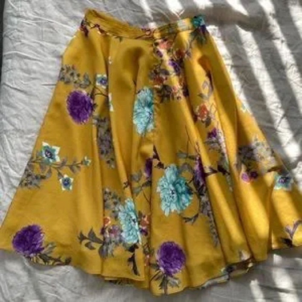 Modcloth Gold Pleated A-Line Midi Skirt